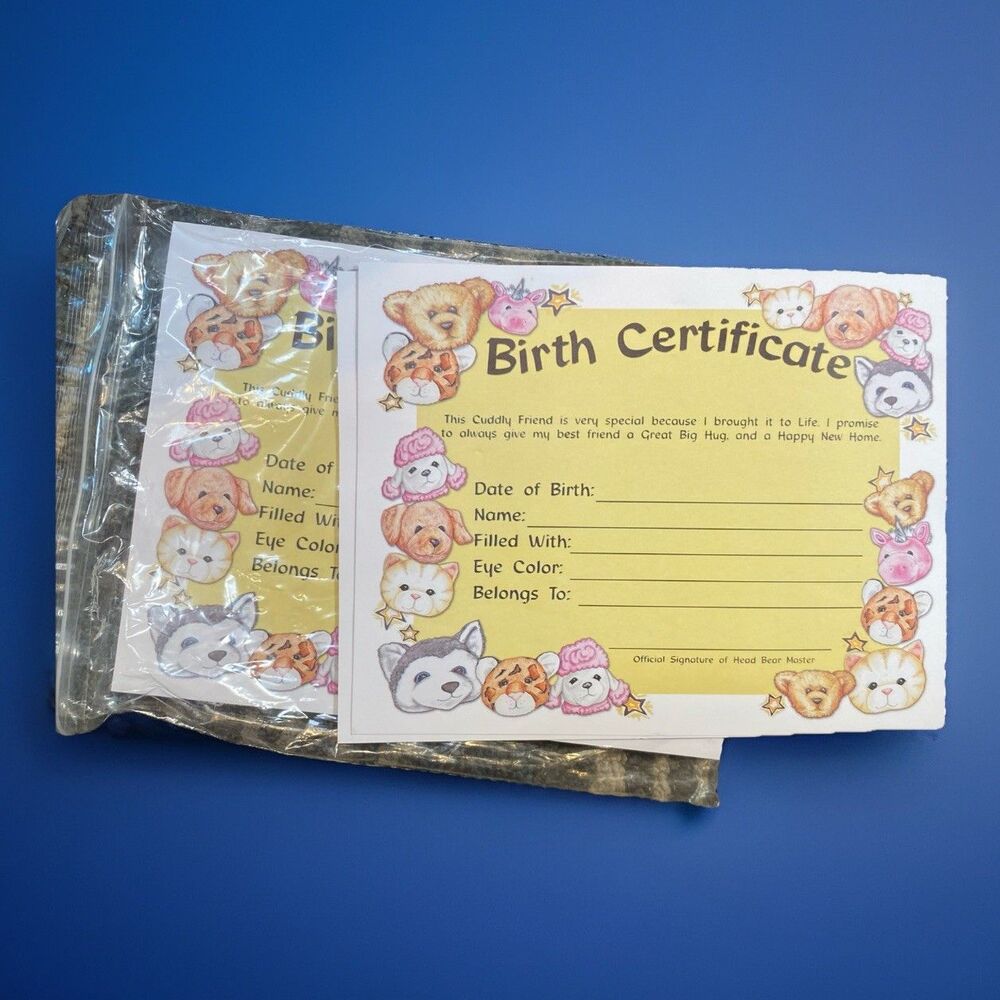 5 Blank Stuffed Animal Birth Certificate Fill-In Bears Cats Unicorn Craft Party